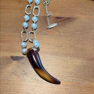 Plunder Silver and Brown Pendant Necklace